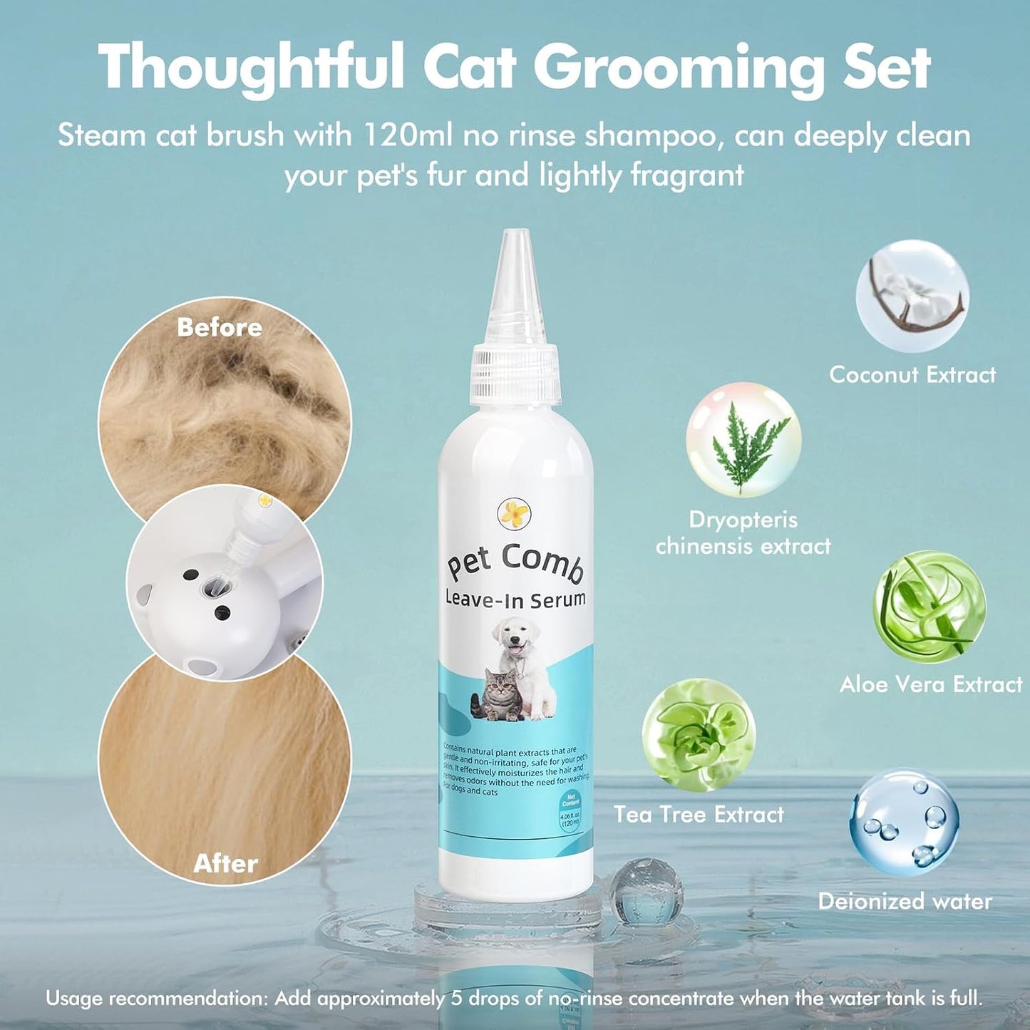 Pet Steam Brush for Dogs & Cats 3-in-1 Spray Grooming Comb