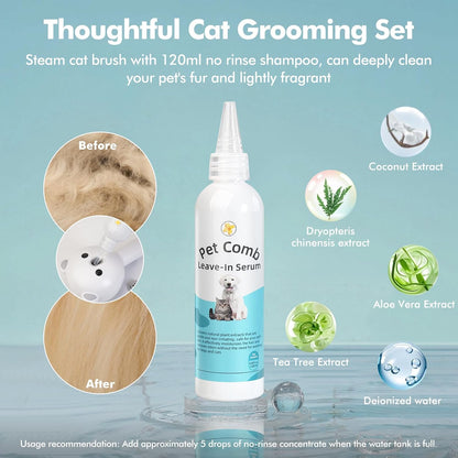 Pet Steam Brush for Dogs & Cats 3-in-1 Spray Grooming Comb