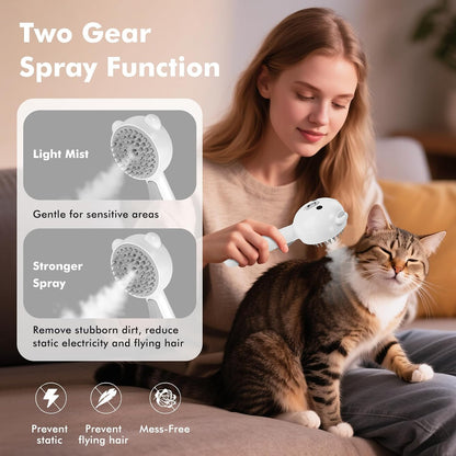 Pet Steam Brush for Dogs & Cats 3-in-1 Spray Grooming Comb