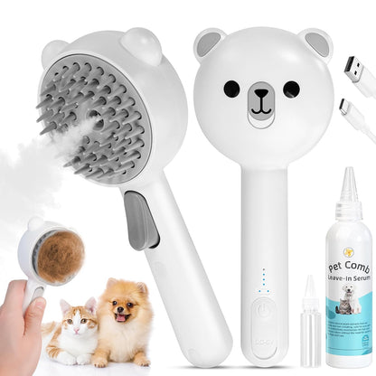 Pet Steam Brush for Dogs & Cats 3-in-1 Spray Grooming Comb